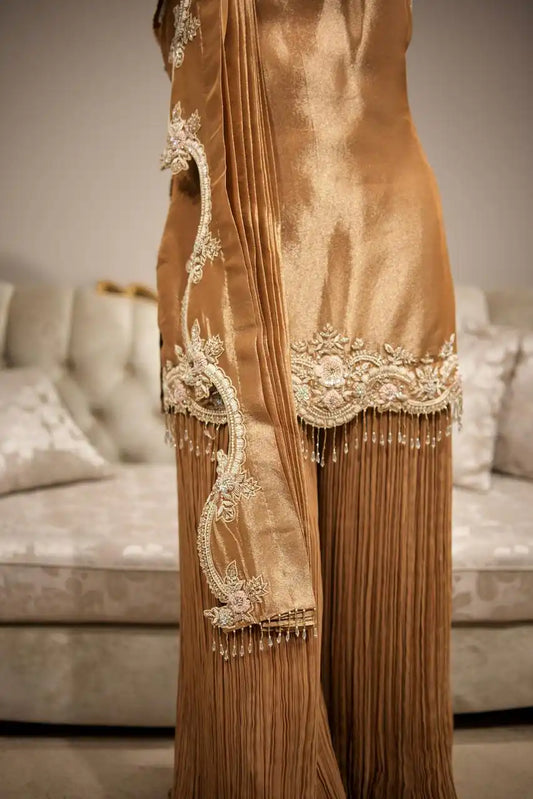 Bronze Tissue Hand Embroidered Suit for Women Designer Festive Wear
