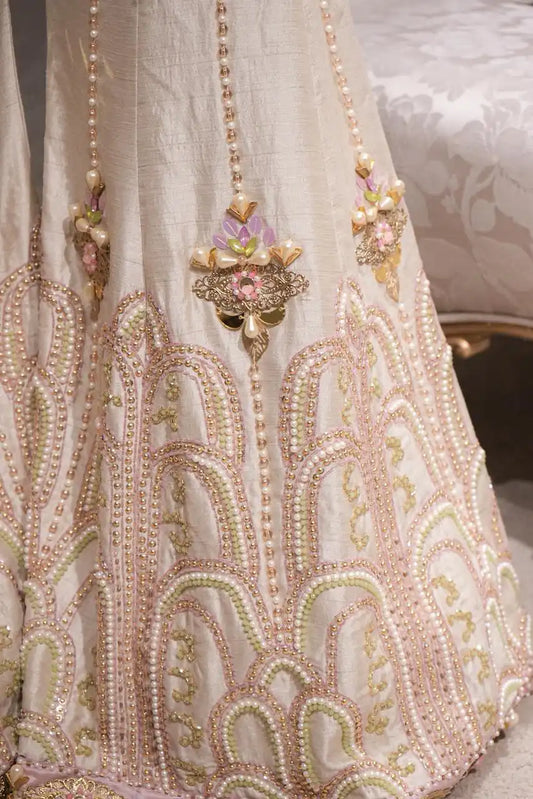 Champagne Drape Skirt Co Ord Set With Hand Embellished Indo Western Top