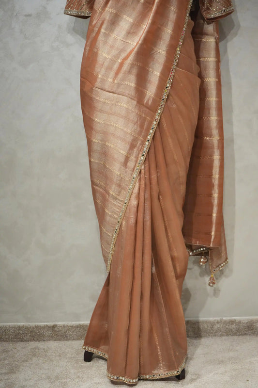 Self Tissue Designer Saree With Embellished Blouse for Women Festive Wear