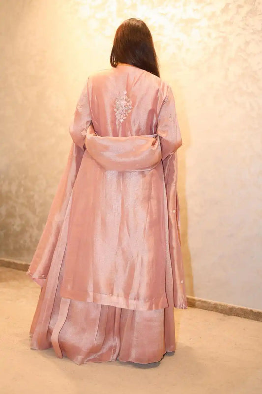Pink Tissue Suit Set for Women Elegant Festive Ethnic Wear