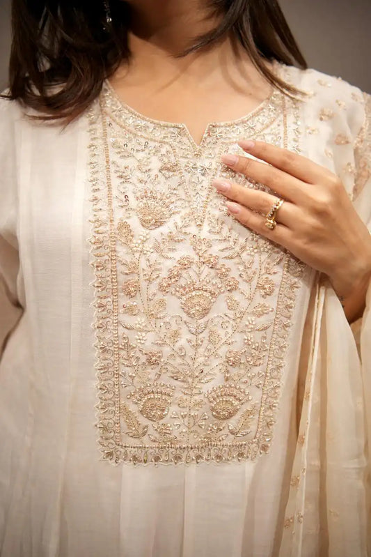 Cream Anarkali Suit With Paithani Work for Women Festive Ethnic Wear