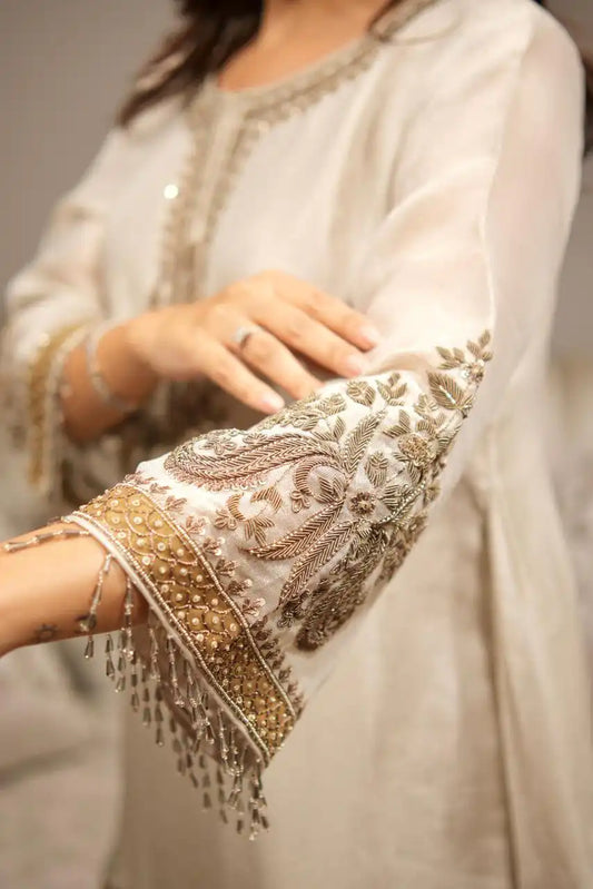 Ivory Tissue Kurta Set for Women Elegant Festive Ethnic Wear