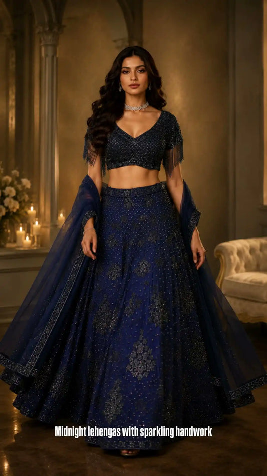 Midnight Blue Lehenga with Sparkling Handwork